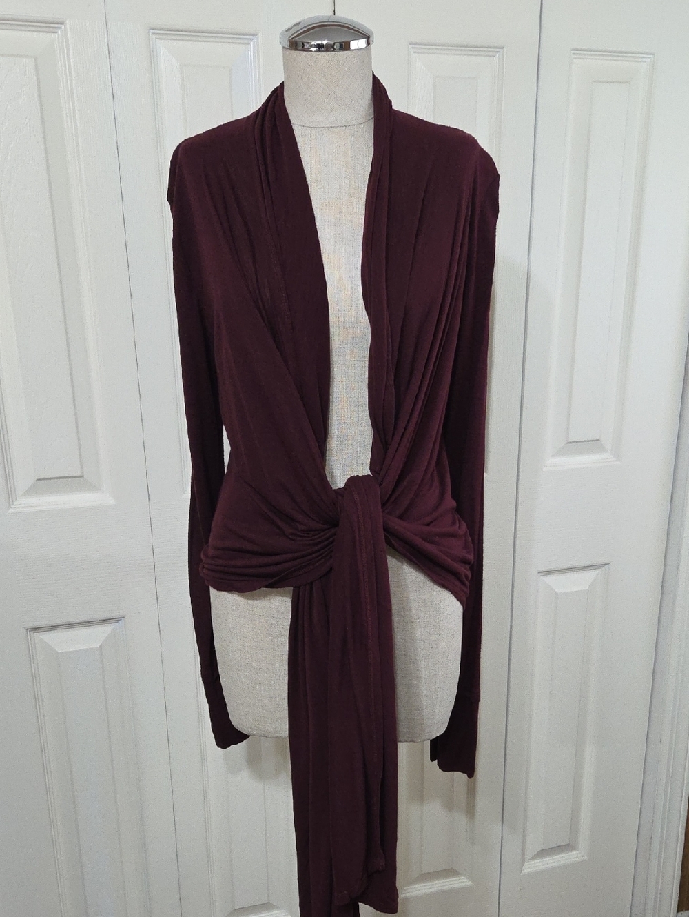 Jeans By Buffalo David Bitton Women's Long Sleeve Tie-Front Cardigan in Burgundy